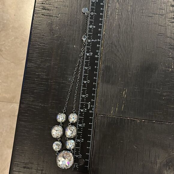 Marked Signed Dark Gray Large Round Clear Circle Crystal Look Necklace - Picture 5 of 6